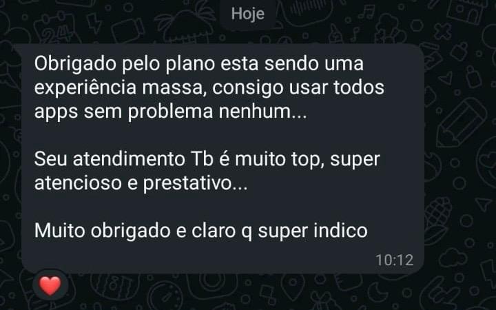 Cliente elogiando o plano e o atendimento da AtivaNet no WhatsApp