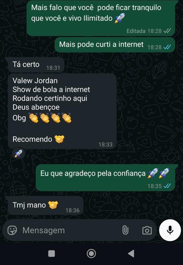 Cliente do plano Vivo Ilimitado recomendando a AtivaNet